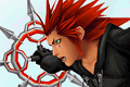 Axel challenges Sora, Donald, and Goofy to a battle.