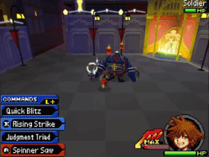 Sora using Spinner Saw in Traverse Town.
