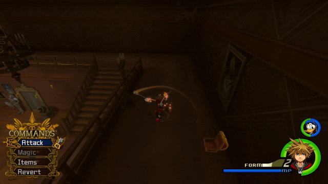 Valor Form Sora using Brave Shot in Twilight Town.