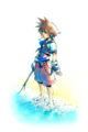 Sora in the "Beach" promotional artwork for Kingdom Hearts.