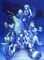 Sora with the main cast in the "Respite (Night)" promotional artwork.