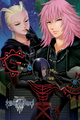 Vanitas, Marluxia, and Larxene on the back cover of the first volume of the Kingdom Hearts III novel.