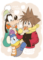 A sketch of Sora, Donald, and Goofy for Chapter 34.