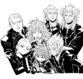 A sketch of Sora, Young Xehanort, Larxene, Marluxia, Luxord, Ansem, and Xemnas for Chapter 36.