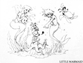 Concept art of Sora, Donald, Goofy, Ariel, Flounder, and Sebastian.