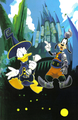 Goofy and Donald on the back cover of the first volume of the Kingdom Hearts novel.