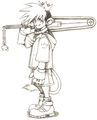 Early concept design of Sora as a half-lion chainsaw wielder.