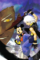 Mickey, Riku, and Ansem, Seeker of Darkness on the cover of the third volume of the Kingdom Hearts Chain of Memories novel.