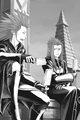 Lea and Saix eating sea-salt ice cream in an illustration from the third volume of the Kingdom Hearts III novel.