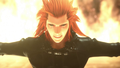 Axel smirks as he braces himself to fight Roxas in the opening.