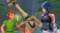 Aqua discovers the wooden Keyblade which Ventus left behind.