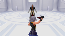 Ansem the Wise, disguised as Ansem, Seeker of Darkness, appearing before Riku.