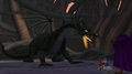 Maleficent transforms into a dragon and attacks Sora.