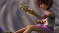 Kairi stitching together her Thalassa Shell good luck charm.