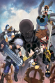 Goofy, Donald, Sora, Riku, Mickey, face off against Master Xehanort on the cover of the third volume of the Kingdom Hearts III novel.