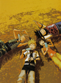 Olette, Pence, Hayner, and Roxas eating sea-salt ice cream in the full version of the July illustration from the 2007 comic calendar.
