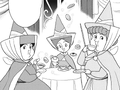 Flora, Fauna, and Merryweather in the Kingdom Hearts II manga.