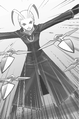 Larxene throwing knives in the first volume of the Kingdom Hearts Chain of Memories novel.