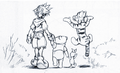 Line art of the locked cover of the 100 Acre Wood book in Kingdom Hearts.