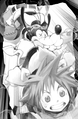 Goofy and Donald fall on top of Sora in an illustration from the first volume of the Kingdom Hearts novel.