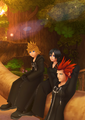 Axel with Roxas and Xion at Destiny Islands.