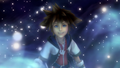 Sora smiling back at Kairi as the End of the World breaks apart.