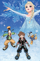 Sora, Donald, Goofy, and Elsa on the cover of the second volume of the Kingdom Hearts III novel.
