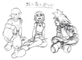 Concept art of Riku, Kairi, and Sora.