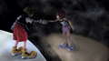 Sora promises Kairi he will come back to her, before she is pulled away to the restored Destiny Islands.