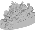A sketch of Sora, Donald, and Goofy for Chapter 30.