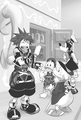 Sora, Donald, and Goofy try out Scrooge's recipe for sea-salt ice cream, in an illustration from the second volume of the Kingdom Hearts II novel.