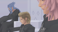 Marluxia, Demyx, and Saïx watch as Xion joins the Organization.