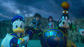 Donald and Goofy protecting Sora and Kairi in the opening scene.