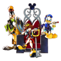 Sora with Donald and Goofy in the "Throne" promotional artwork.
