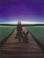 Mickey and Riku walking the road to dawn in a color illustration from the first Kingdom Hearts II short stories volume.