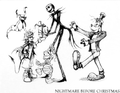 Concept art of Sora (with an early Halloween Town design), Donald, Goofy (also with an early design), Jack Skellington, and Zero.