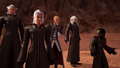 Vanitas and Xehanort's counterparts confronting the Guardians of Light.