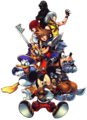 Data-Roxas (as the hooded figure in the back) in a promotional artwork for Kingdom Hearts coded.