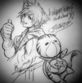 Sora alongside Chirithy in a promotional artwork to celebrate the Japanese release of Kingdom Hearts Union χ.