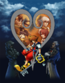Ansem (in the bottom right), alongside the main cast, on the cover of the Kingdom Hearts Ultimania.