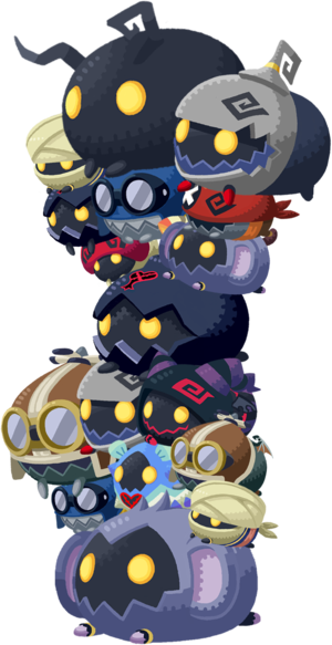 The Heartless Tsums<span style="font-weight: normal">&#32;(<span class="t_nihongo_kanji" style="white-space:nowrap" lang="ja" xml:lang="ja">ハートレスツム</span><span class="t_nihongo_comma" style="display:none">,</span>&#32;<i>Hātoresu Tsumu</i><span class="t_nihongo_help noprint"><sup><span class="t_nihongo_icon" style="color: #00e; font: bold 80% sans-serif; text-decoration: none; padding: 0 .1em;">?</span></sup></span>)</span> boss from the multiplayer event.