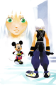 Mickey and Riku in a color illustration from the third volume of the Kingdom Hearts Chain of Memories novel.