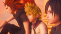 Roxas, Xion, and Lea spend time together on the clock tower.