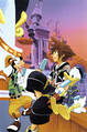 Donald, Goofy, and Sora eating sea-salt ice cream on the cover of the second volume of the Kingdom Hearts II novel.