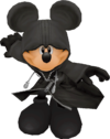 Mickey wearing the black cloak with the hood on.