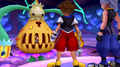 Pinocchio trapped in Parasite Cage, about to be rescued by Sora and Riku.