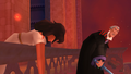 Esmeralda about to be attacked by Frollo.