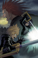 Xion, Roxas, and Axel on the cover of the third volume of the Kingdom Hearts 358/2 Days novel.