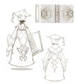 Concept art of the Mimic Master (front and back view) and its book-like weapon from the Kingdom Hearts Birth by Sleep Ultimania.