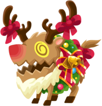 the Rage Reindeer<span style="font-weight: normal">&#32;(<span class="t_nihongo_kanji" style="white-space:nowrap" lang="ja" xml:lang="ja">レイジレインディア</span><span class="t_nihongo_comma" style="display:none">,</span>&#32;<i>Reiji Reindia</i><span class="t_nihongo_help noprint"><sup><span class="t_nihongo_icon" style="color: #00e; font: bold 80% sans-serif; text-decoration: none; padding: 0 .1em;">?</span></sup></span>)</span> from the 2014 Christmas event